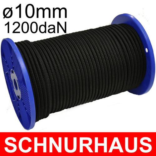 10mm PES-Seil Reepschnur 1850kg 10m schwarz Meterware 