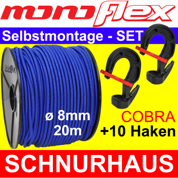 10 Spiralhaken  Gummiseil elastic cord 10mm Expanderseil blau 20m 
