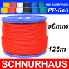 6mm PP - Seil 450daN Tauwerk Schnur 125m, Spiralgeflecht, rot ( red cord, rope )