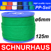 6mm PP - Seil 450daN Tauwerk Schnur 125m, Spiralgeflecht, grün ( green cord, rope )