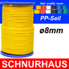 8mm PP - Seil 600daN Tauwerk Schnur 20m, Spiralgeflecht, gelb ( yellow cord, rope )