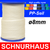 8mm PP - Seil 600daN Tauwerk Schnur 20m, Spiralgeflecht, weiss weiß ( white cord, rope )