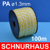 1,3mm PA 90daN Reepschnur Schnur 100m (max. 2 Teillängen) Spule weiss/gelb, cord